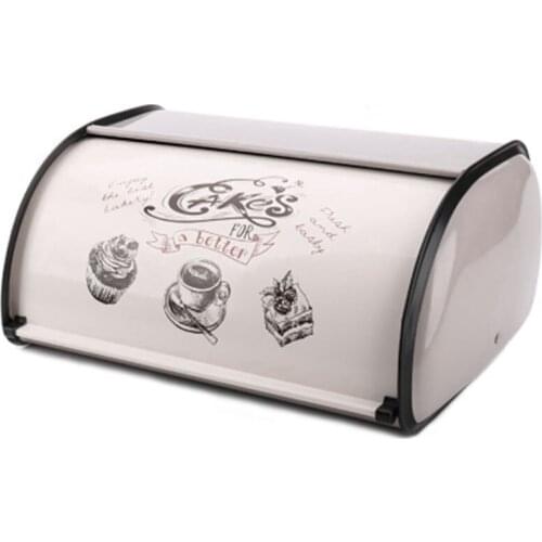 New Vintage Bread Box Storage Bin Rollup Top Light Gray Small Powder Coated Bread Iron Snack Boxes For Kitchen Home Decor Snac