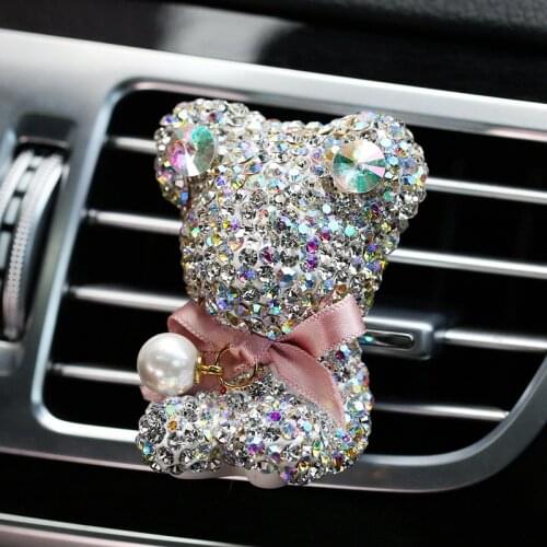 Bling Car Air Freshener Cute Bear Crystal Auto Perfume Vent Clip Air Conditioning Diffuser Solid Perfume Interior Accessories