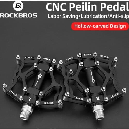 ROCKBROS MTB Road Bike Pedals Aluminum Alloy Anti-slip Bicycle Pedals CNC Peilin Hollow-carved Design Pedals Bicycle Accessories