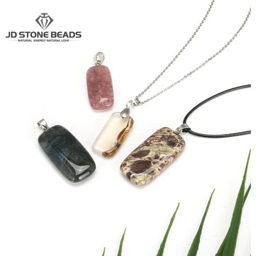 Wholesale Natural Stone Strawberry Crystal Agate Rectangular Pendant Gemstone Rectangle Charm For Jewelry Making Necklace