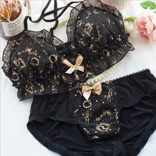 Romantic Seamless Underwear Young Girl Sexy Lingerie Set Lace Sleep Bra and Panties Brief Sexy Japanese Bra Star Thong Set 2020