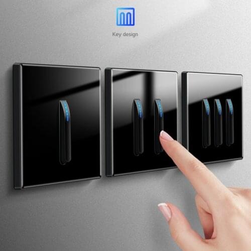 DepoGuye International piano key type glass switch panel, British socket, 86mm*86mm light switch, with LED light, retro switch