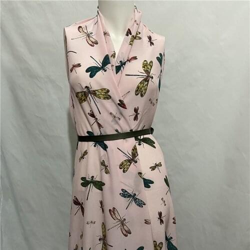 Animal design dragonfly print light pink pure silk crepe de chine silk fabric,SCDC1259