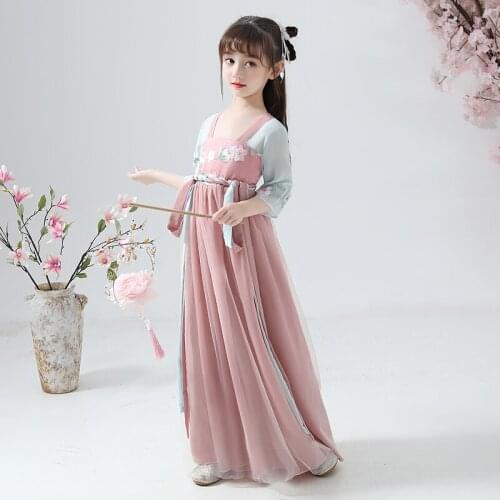 Vintage Girls Chinese Han Fu Evening Party Wedding Dress Cosplay Ancient Perform Gown Robe First Communion Dresses for Girls