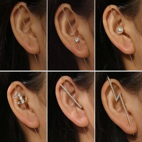 Vintage Ear Wrap Crawler Hook Earring Crystal Stud Earrings for Woman Bohemian CZ Cuff Piercing Earrings Statement Jewelry Gifts