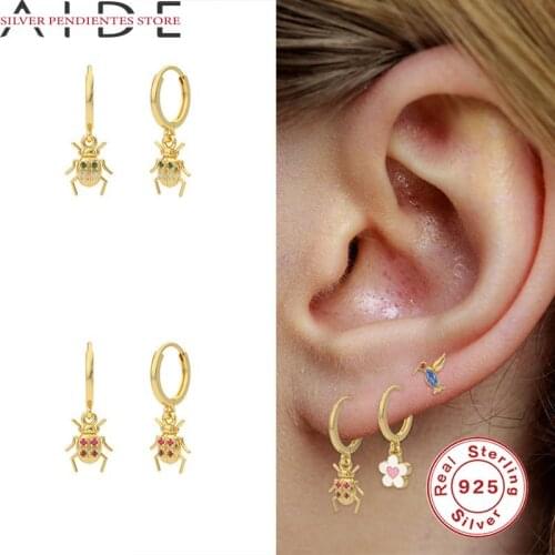 AIDE Pendientes Plata 925 Sterling Silver Animal Pendant Hoops Earrings Women Green Red Zircon Earrings Huggie punk Jewelry