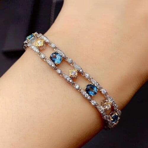 Fashion geometry chain natural blue topaz gem bangles natural red gemstone Bracelet S925 silver girl office gift party jewelery