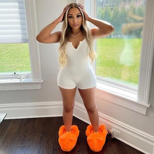 Elastic Hight Solid Deep V Neck Sleeveless Romper for Women Fashion Ribbed Knitted Skinny Playsuit Summer Beach Wear Bodysuits