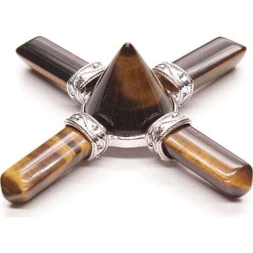 100-Unique Silver Plated Hexagon Column With Round Pyramid Energy Transmitter Natural Tiger Eye Stone Pendant