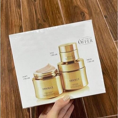 3Pcs Set Skincare ABSOLUE Brightening Soft Cream 60ml + Rich Cream 60ml + Eye Cream 20ml With Rose 80 Extracts