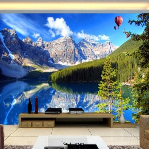Custom Murals 3D Home Decor Snow Mountain Lake Nature Landscape Photography Background Wall Painting Self Adhesive Wallpaper