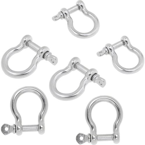 6x Strong Shackle Carabiner Bow Shape 304 Stainless Steel 6mm For Kayak Canoe Yacht Boats