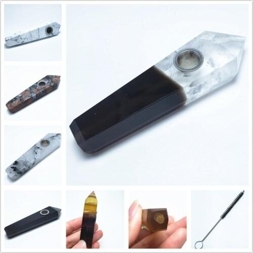 90-120Mm Natural Crystal Jade Pipe Multicolor Raw Ore Hexagonal Prism Filter Fashionable Smoking Mouthpiece
