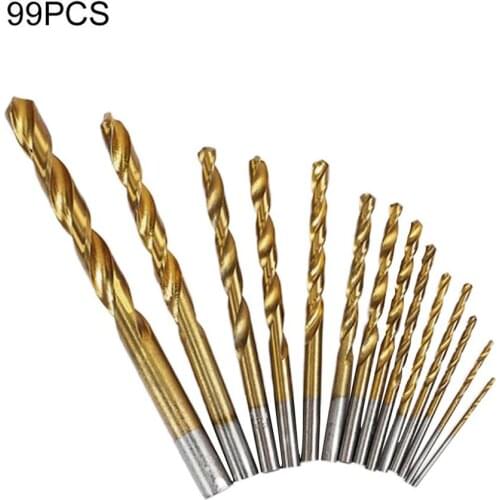 99pc High Speed Steel Drill Bit Straight Shank Twist Titanium-plated Power Tools Fine-quality Accessoires With Titanium Coated