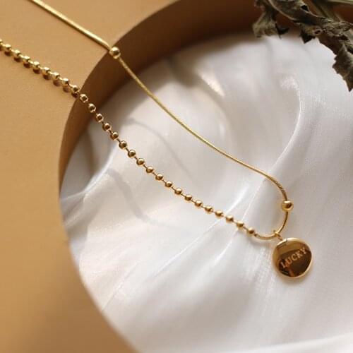 MODAGIRL Brand Fashion Jewelry Stainless Steel Gold LUCK Disc Charm Necklace for Girlfriend Mom Birthday Gift