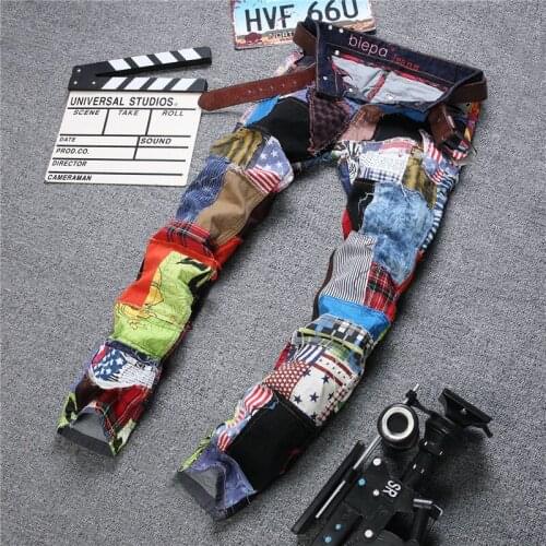 European Style Colored Patch Spliced Trousers 2021 Men Jeans Fashion Design Biker Jeans Skinny Casual Jeans For Men Good Quality