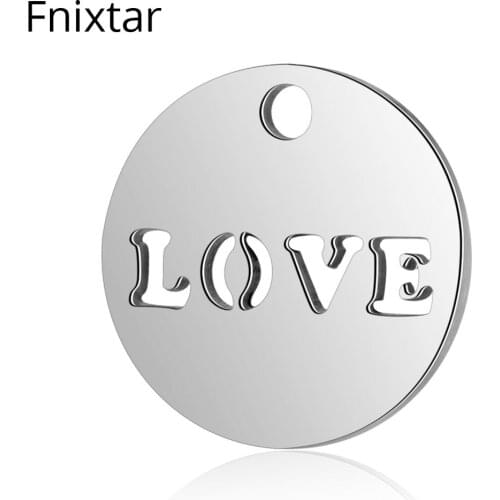 Fnixtar Never Fade 12mm Stainless Steel Love Hollow Round Metal Mini Charms Pendant For DIY Making Women Jewelry 20pcs/lot