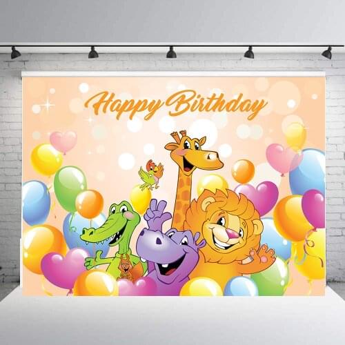 Cartoon Animal Photography Backdrop for Kids birthday Banner balloon party decoration supplies dessert table background B-206