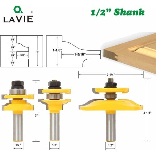 3PCS 12MM 1/2" Ogee Rail & Stile Backcutter Router Bit Panel Raiser Milling Cutter for Wood Set Woodworking Tenon Bits MC03083