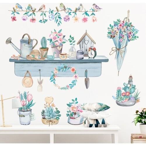 Nordic Flowerpot Wall Stickers for Living room Bedroom Wall Decor Cute Birds PVC Wall Decals for Home Decor Art Murals Kids room