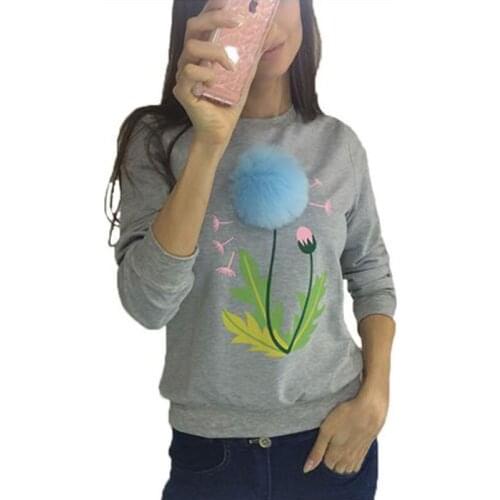 JYConline New 2017 Spring Women Sweatshirt Svitshot Long Sleeve Dandelion Printed Plush Ball Casual Hoodies Tracksuit For Women