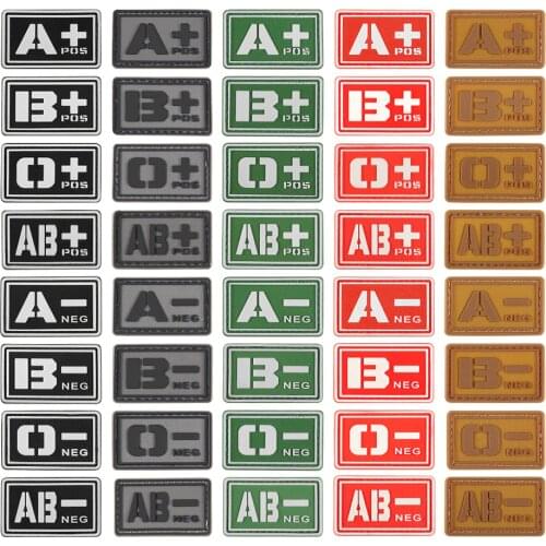 Blood Type Patch A+ B+ AB+ O+ Positive A B AB O + POS A- B- AB- O- NEG - Negative PVC Badge Tactical Military Hook Patch