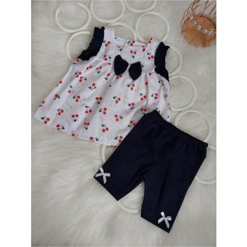 Cherry Pattern Bow Dress Patterned Cotton Sleeveless Woven Trend Navy Blue