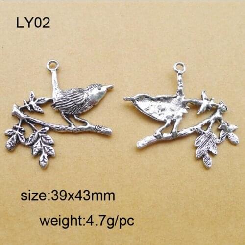 25pcs/lot Alloy Antique Silver 39x43mm Bird In The Tree Charm Pendant Fit Bracelet Necklace DIY Metal Jewelry Making