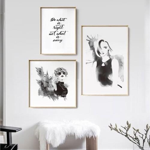 Letter And Fashion Girl Canvas Painting Posters Modern Figure Pictures Room Decor Black And White Abstract Wall Art Posters