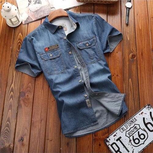 Men Shirts Fashion New Summer Short Sleeves Men Denim Shirts Cotton Casual Turn Down Collar Camisa Male Denim Shirts