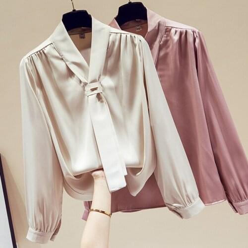 Long Sleeve Blouse Women Blusas Mujer De Moda 2021 Bow V-Neck Chiffon Blouse Shirt Tops Women Blouses Blusa Women Clothing E550