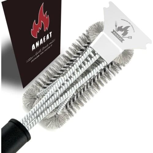 ANAEAT 1PC Barbecue Grill Brush BBQ Clean Tool Handheld Stainless Steel Wire Bristles Cleaning Brush Outdoor BBQ Accessories