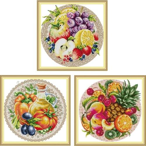 Apple,peach And Tomato Fruit Crossing For Living Room Wall Decor Cross Stitch 11ct Full Embroidery Needlework Kit Printed Canvas