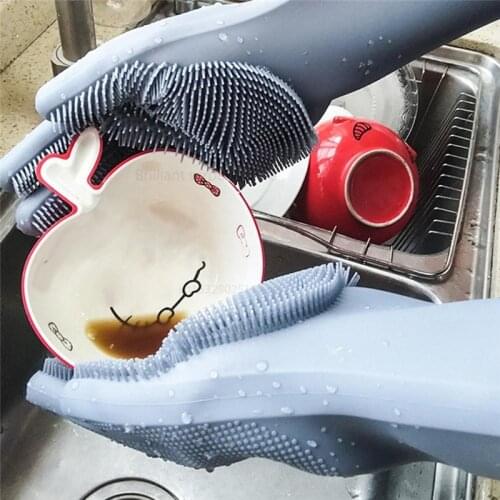 Magic Silicone Dishwashing Gloves Oven Mitts Kitchen Brush Rubber Scrubber Car Wash Insulated Durable Than Latex Sponge