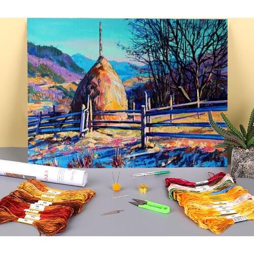 Landscape Winter Morning Pre-Printed 11CT Cross Stitch DIY Embroidery Patterns DMC Threads Handmade Hobby Handiwork Counted