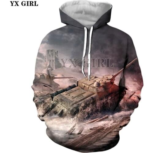 YX GIRL 2019 New style 3d Fashion Men hoodies Games World Of Tanks patterns Printed Men Women Casual Hoodie Sweatshirts