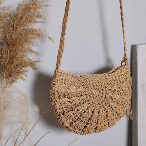 Half Round Straw Bags for Women Summer Beach Rattan Bag Woven Half-Moon Crossbody Handbags
