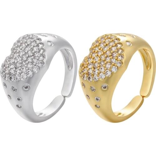ZHUKOU Gold Color Chunky Rings Trendy heart Rings for Women Thick CZ Gold plating open Rings Female Wedding Jewelry VJ116
