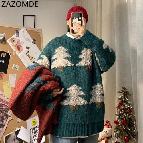 Winter Sweaters Men Christmas tree O Neck Pullover Fashion Harajuku Sweater Mens Soft Casual Knitted Sweaters oversized