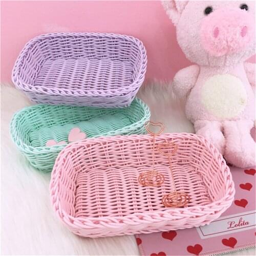 1pc Kawaii Macaron Color Rattan Storage Basket Pen Holder Desk Storage Bag Stationery Miscellaneous Cosmetics Storage Rack