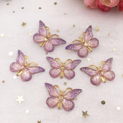New 10pcs Resin Resin 25*38mm Bling Colorful Butterflies Flatback Rhinestone 1 Hole Ornaments DIY Wedding Appliques Craft W751