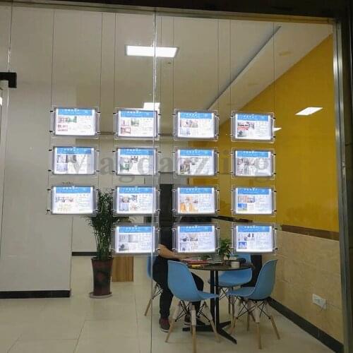 15PCS Landscape Hanging A4 Single Side Acrylic Frame LED Illuminated Real Estate Agent Window Display Light Pocket System