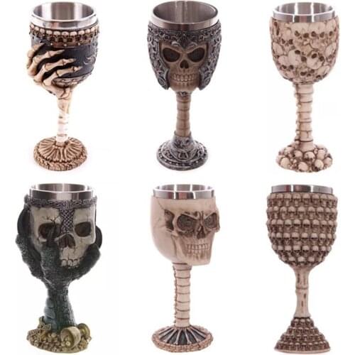 200ml Double Wall Resin Stainless Steel 3D Skull Drinking Mug Personalized Dragon Bone Skull Metal Wine Goblet Cup