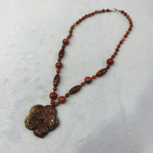 3pcs Fashion Bohemian Tribal Healing Natural Stone Red Jaspers Jewelry Beads Halsband Carve Flower of Life Pendant Necklace Free