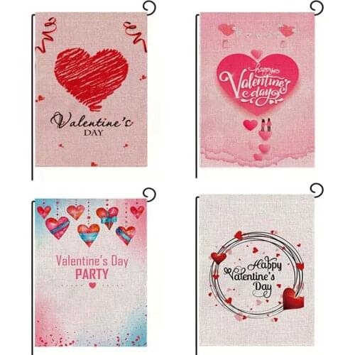 4 Styles Valentine Day Flag Decoration Garden Flag Heart-Shaped Patterns Garden Flag Garden Flag Valentine Day Decoration A35
