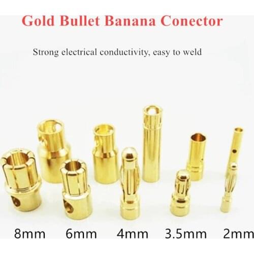50 pairs Gold Bullet Banana Connector Plug 5.0 5.5 6.0 6.5 8 mm For Quadcopter Motor ESC Lipo Battery Connecting Part
