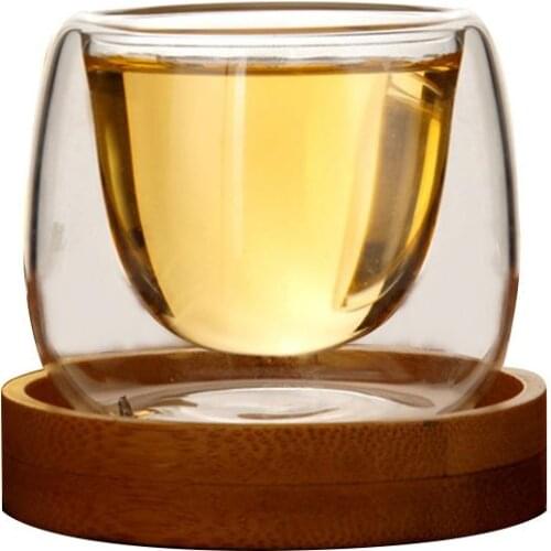 80ML Double Clear Tea Cup With Tray Heat-resistant Shot Glasses Small Cups For Drinks Wine Coffee Tea Shot Cups Glasses