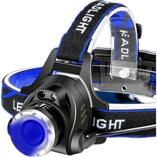 Bai Shuangguang blue light source fishing night fishing headlights inductive charging waterproof flashlight lights zoom LED head