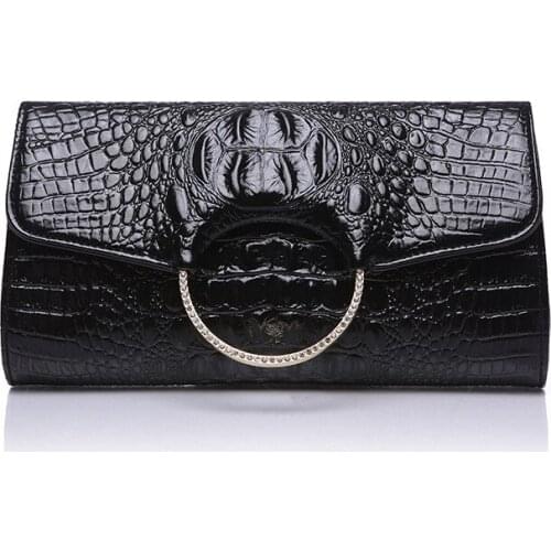 Crocodile Pattern Split Leather Large Clutch Evening Party Chain Bag