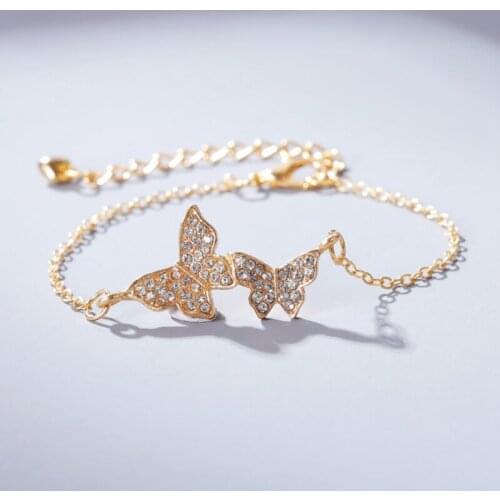 Tiny Trendy Cubic Zirconia Crystal Butterfly Bracelet Luxury Cz Stone Rose Gold Adjustable Bracelet For Women Jewelry